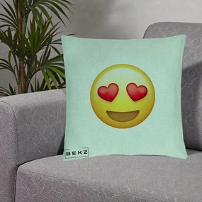 Perna Decorativa Emoji Inimi in Ochi, 40x40 cm, Verde Menta, Husa Detasabila, Perna Inclusa, BEKZ®
