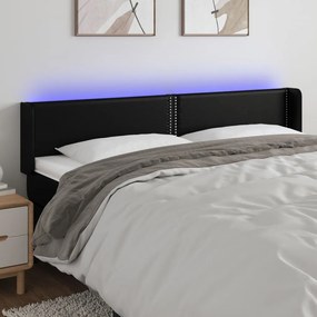 vidaXL Tăblie de pat cu LED, negru, 203x16x78/88 cm, piele ecologică