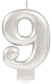 Numere Argintiu, Lumânare numerică argintie, lumânare pentru tort, numărul 9