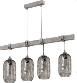 Brilagi - Lustră pe cablu WOOD GLASS 4xE27/60W/230V pin/gri/gri fumuriu