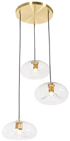 Lampă suspendată Art Deco aurie cu sticlă rotundă cu 3 lumini - Ayesha