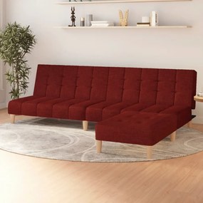 3080543 vidaXL Canapea extensibilă cu 2 locuri şi taburet, roșu vin, textil