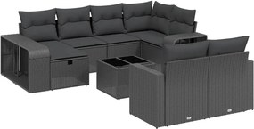 vidaXL Set canapele de grădină cu perne, 11 piese, negru, poliratan