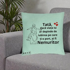 Cadou pentru Tata - Perna Personalizata Tata Supererou Nemuritor, 40x40 cm, Verde Menta, Husa Detasabila, Perna Inclusa, BEKZ®