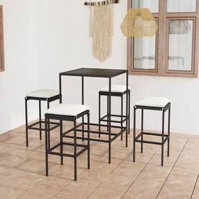 3064820 vidaXL Set mobilier bar de grădină cu perne, 5 piese, negru, poliratan