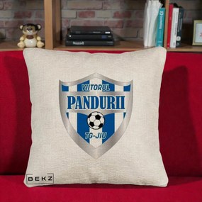 Perna Personalizata Pandurii Targu Jiu Fotbal, 40x40 cm, Bej Canapea, Husa Detasabila, Perna Inclusa, BEKZ®