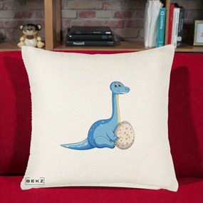 Perna Decorativa Brontosaur cu Ou, 40x40 cm, Crem Reliefat, Husa Detasabila, Perna Inclusa, BEKZ®