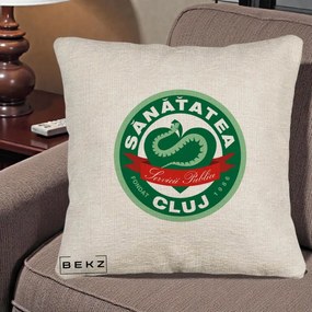 Perna Personalizata Sanatatea Cluj Servicii Publice 1986, 40x40 cm, Bej Canapea, Husa Detasabila, Perna Inclusa, BEKZ®