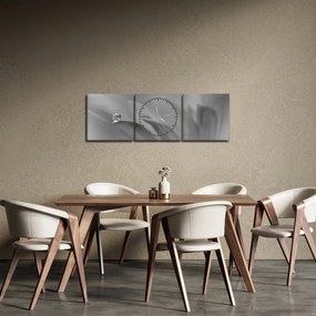 Tablou - Picătură pe floare,alb-negru (cu ceas) (90x30 cm)