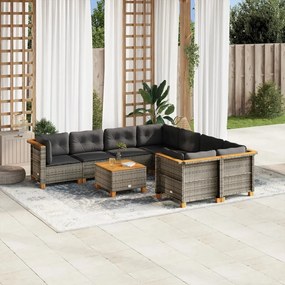 vidaXL Set canapele de grădină, 9 piese, cu perne, gri, poliratan