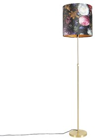 Lampă de podea auriu/alamă cu abajur din catifea cu flori 40/40 cm - Parte