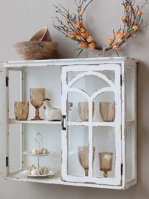 Vitrina de perete, din lemn masiv, cu aspect vintage