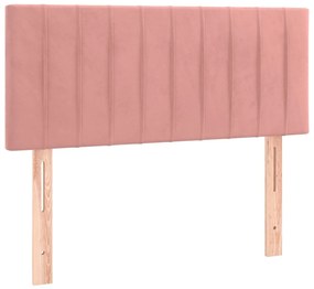 Pat box spring cu saltea, roz, 120x200 cm, catifea Roz, 120 x 200 cm, Benzi verticale