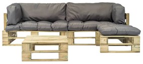 275309 vidaXL Set mobilier de grădină din paleți cu perne gri, 4 piese, lemn