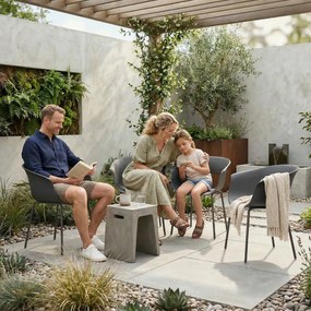 Outsunny Set de 4 Scaune de Exterior, cu Brațe, Spătar Perforat, Picioare Metalice, Gri Închis | Aosom Romania