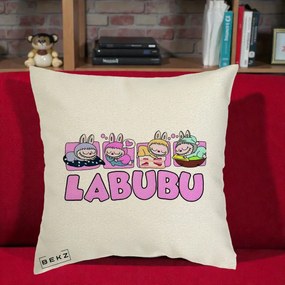 Perna Personalizata Labubu Sleeping Quad, 40x40 cm, Ecru, Husa Detasabila, Perna Inclusa, BEKZ®
