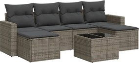 vidaXL Set canapele de grădină, 7 piese, cu perne, gri, poliratan
