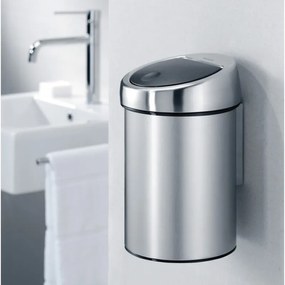 Cos de gunoi Brabantia Touch Bin 647217, 3 L, Deschidere lina si silentioasa, Montare pe perete, Rezistent la amprente, Inox