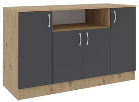 Comoda Pedro, 4 Usi, Stejar Artisan/Antracit, 135 x 50 x 80 cm