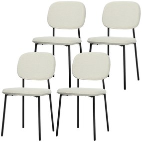 Scaune de Masă HOMCOM Set de 4, Înveliș Moale, Piciorușe din Oțel, Design Neînarmat, Alb | Aosom Romania