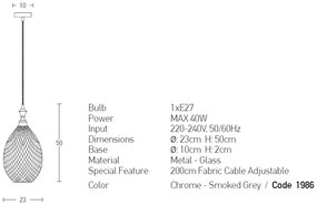 Pendul design modern Hemil fumuriu, crom 23cm