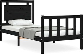 vidaXL Cadru de pat cu tăblie Small Single, negru, lemn masiv