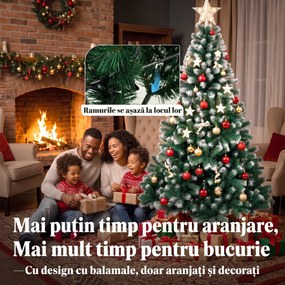 HOMCOM Brad de Crăciun cu 700 Ramuri Ignifuge, Efect Înzăpezit Realist și Bază din Oțel, 100x100x180 cm, Verde | Aosom Romania