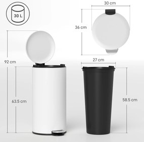 HOMCOM Coș de gunoi 30L, cu pedala, capac blocabil, rezistent la pete, Crem | Aosom Romania