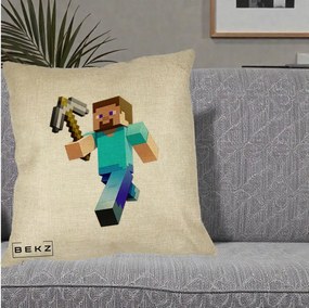 Perna Personalizata Minecraft Steve cu Tarnacop, 40x40 cm, Crem, Husa Detasabila, Perna Inclusa, BEKZ®