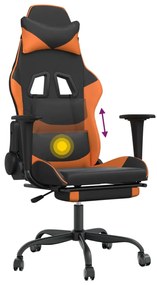 Scaun gaming masaj suport picioare, negru portocaliu, piele eco
