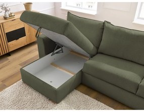 Colțar verde extensibil cu tapițerie din catifea reiată (cu colț variabil) Augustin – Bobochic Paris