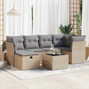 vidaXL Set canapele de grădină, 7 piese, cu perne, bej, poliratan