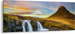 Tablou cu munții și cascade pe Islanda (120x50 cm)