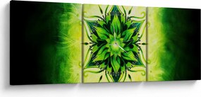 Tablou - Mandala de flori, fundal verde (cu ceas) (90x30 cm)