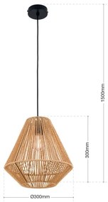 Lustră pe cablu Orion HL 6-1812/1 JUNGLE 1xE27/40W/230V d. 31 cm cânepă