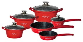 Set Cratite 6 Piese Cheffinger Diamond  Acoperire cu marmura Rosu