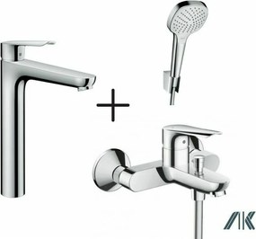 Set baterii Hansgrohe Logis E cu baterie lavoar inalta, baterie cada si set de dus cu porter crom