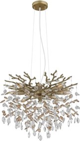 Lustra suspendata metal auriu mat, cristale de sticla QUEENA