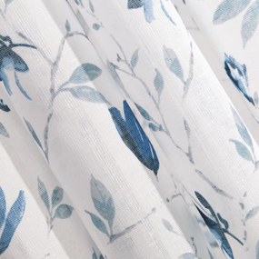 Draperie decorativă subtilă alb-albastră, cu motiv floral Lungime: 250 cm
