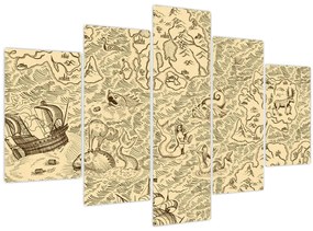 Tablou - Harta de epocă, ilustrații (150x105 cm)