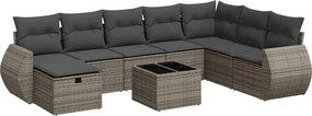 vidaXL Set canapele de grădină, 9 piese, cu perne, gri, poliratan
