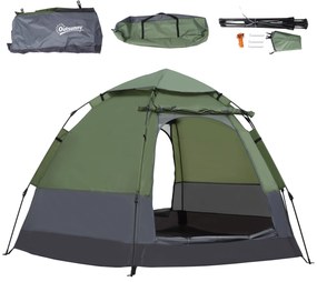 Outsunny Cort pop-up cort de camping 3-4 pers. cort cupolă impermeabilizat ușor ventilat ușor de montat 2 uși mari dim. 2,6L x 2,6l x 1,5H m fibră de sticlă poliester oxford verde gri | Aosom Romania