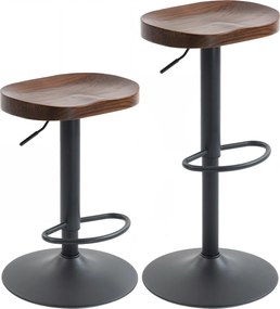 HOMCOM Set 2 scaune bar, scaune rotative reglabile cu șezut din lemn de ulm în maro închis | Aosom Romania