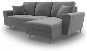 Colțar gri deschis extensibil, cu spațiu de depozitare cu tapițerie din catifea Kyoto – Cosmopolitan Design