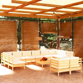 3097277 vidaXL Set mobilier grădină cu perne, 13 piese, crem, lemn de pin
