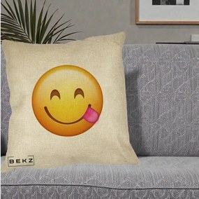 Perna Decorativa Emoji Limba Scoasa, 40x40 cm, Crem, Husa Detasabila, Perna Inclusa, BEKZ®