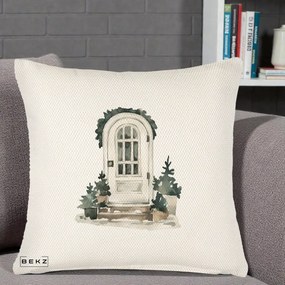 Perna Decorativa Usa de Iarna Watercolor, 40x40 cm, Crem Reliefat, Husa Detasabila, Perna Inclusa, BEKZ®