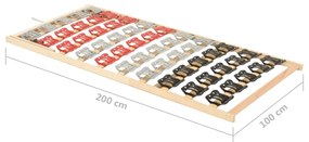 Cadru de pat cu 12 sipci, cap ajustabil, 100x200 cm 100 x 200 cm, Reglare tetiera (manual)
