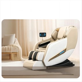 Fotoliu de Masaj FAUSTUS, AI voce, Incalzire, Bluetooth, Display, Ecran tactil, Controler rapid cotiera, Zero Gravity, 2 Boxe, Moduri Automate, Suport Picioare extensibil, PU, Bej