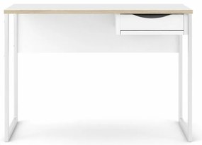 Birou alb EFREM PLUS 513 cu 1 sertar si blat cu decor de stejar